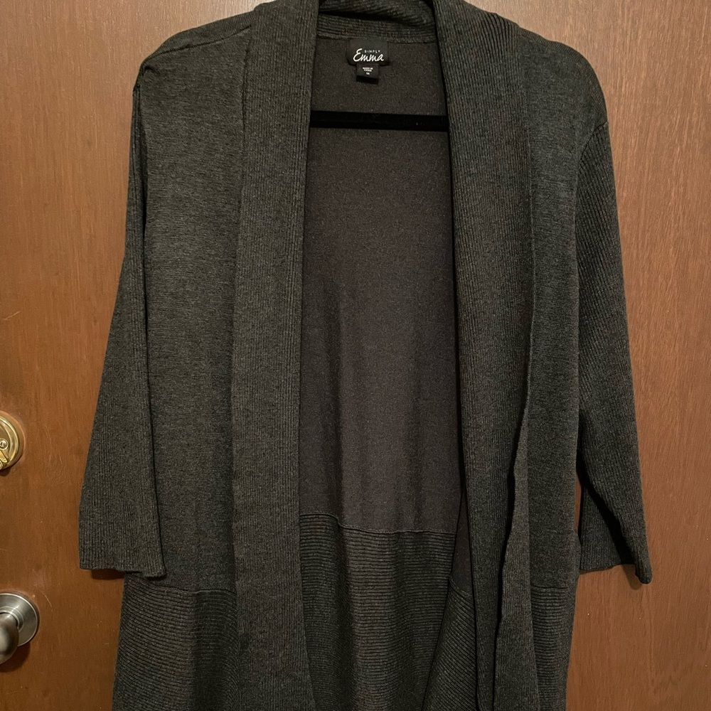 NWOT Charcoal gray relaxed fit open cardigan with 3/4 length sleeve.